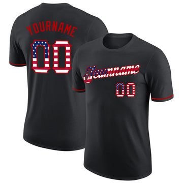 Custom Black USA Flag-Red Performance T-Shirt