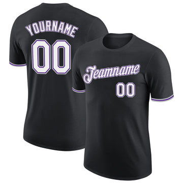 Custom Black White Purple-Gray Performance T-Shirt