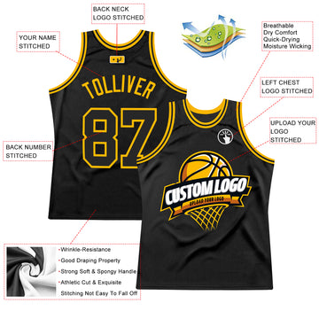 Custom Black Gold Authentic Throwback Basketball Jersey