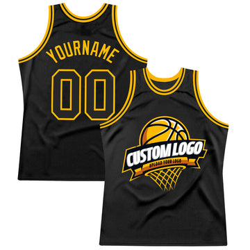 Custom Black Gold Authentic Throwback Basketball Jersey