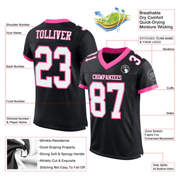 Custom Black White-Pink Mesh Authentic Football Jersey