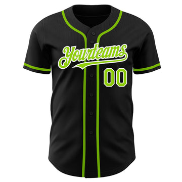 Custom Black Neon Green-White Authentic Baseball Jersey