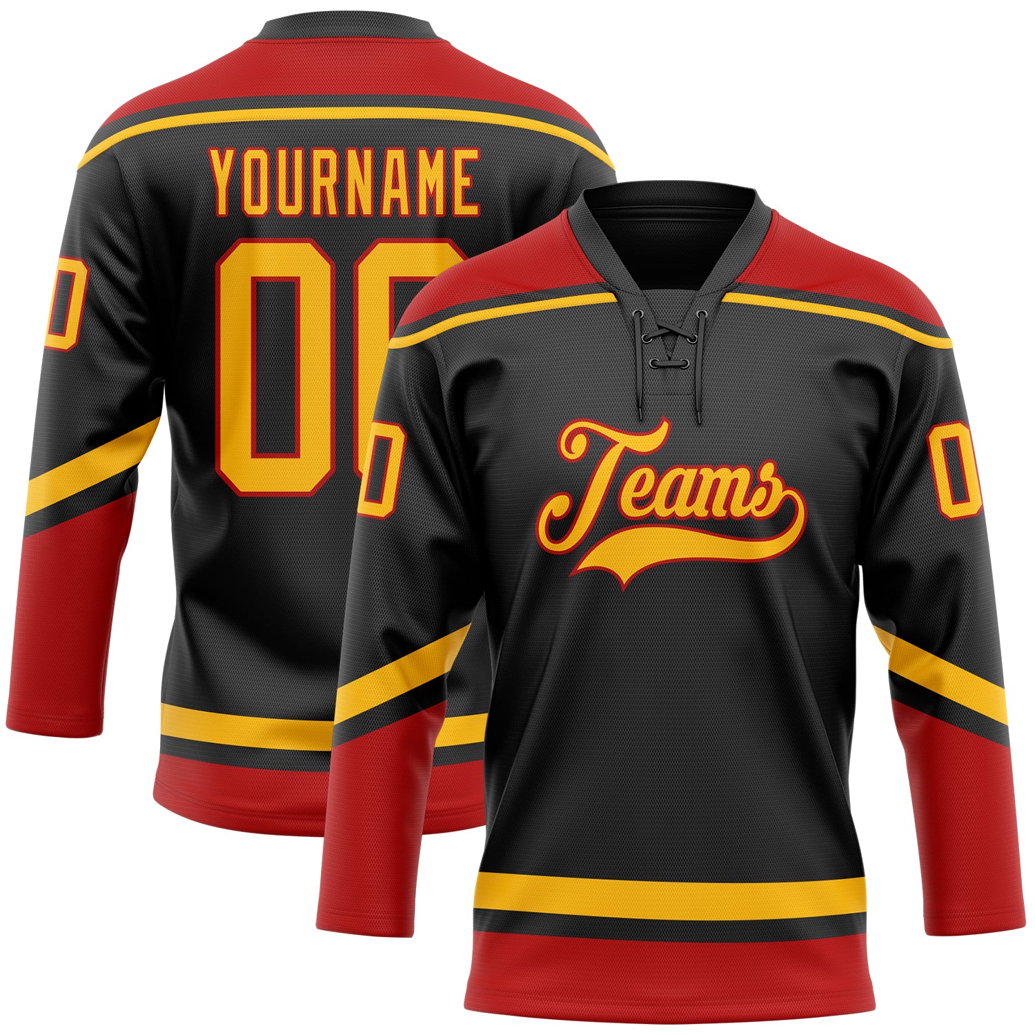 Custom Black Black-Red Hockey Jersey