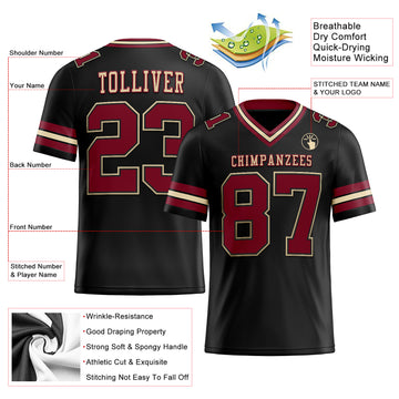 Custom Black Crimson-City Cream Mesh Authentic Football Jersey