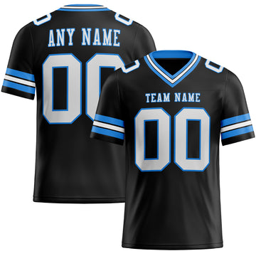 Custom Black White-Electric Blue Mesh Authentic Football Jersey