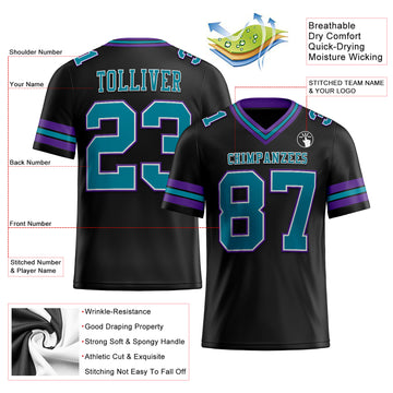 Custom Black Teal-Purple Mesh Authentic Football Jersey