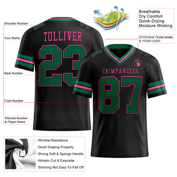 Custom Black Kelly Green-Pink Mesh Authentic Football Jersey