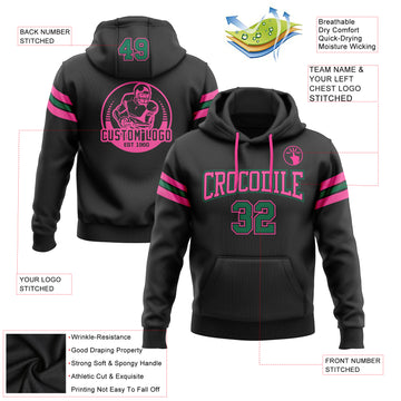 Custom Stitched Black Kelly Green-Pink Football Pullover Sweatshirt Hoodie