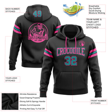 Custom Stitched Black Teal-Pink Football Pullover Sweatshirt Hoodie
