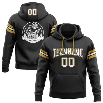 Custom Stitched Black White-Old Gold Football Pullover Sweatshirt Hoodie
