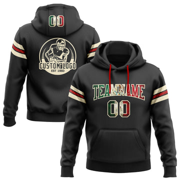 Custom Stitched Black Vintage Mexican Flag Cream-Red Football Pullover Sweatshirt Hoodie