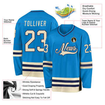 Custom Blue Cream-Navy Hockey Jersey