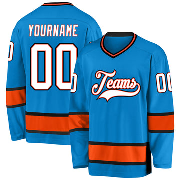 Custom Blue White-Orange Hockey Jersey
