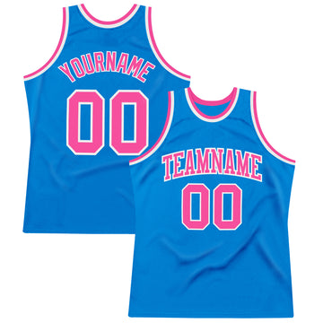 Custom Blue Pink-White Authentic Throwback Basketball Jersey