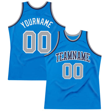 Custom Blue Gray-White Authentic Throwback Basketball Jersey
