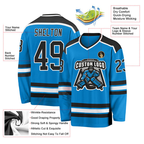 Custom Blue Black-White Hockey Jersey Discount
