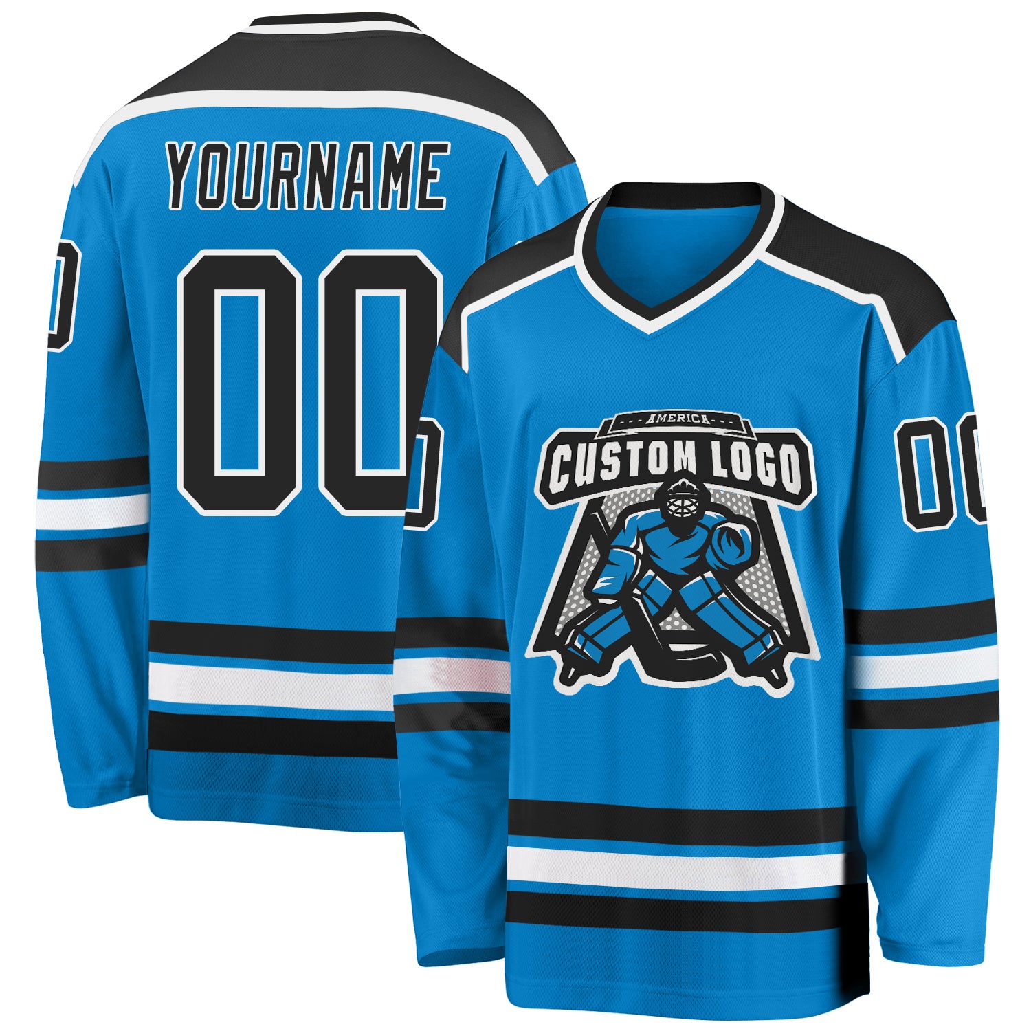 Custom Hockey Jersey Black Black-White