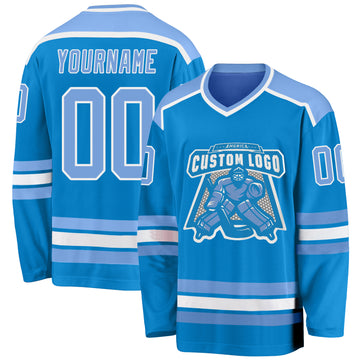 Custom Blue Light Blue-White Hockey Jersey