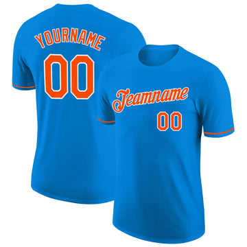Custom Blue Orange-White Performance T-Shirt