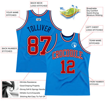 Custom Blue Red-Navy Authentic Throwback Basketball Jersey