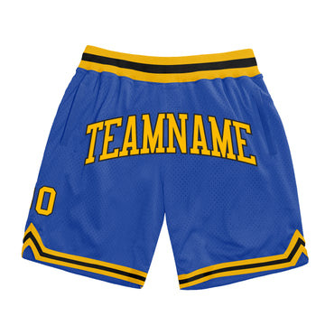 Custom Blue Gold-Black Authentic Throwback Basketball Shorts