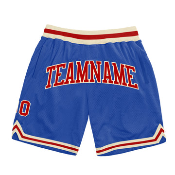 Custom Blue Red-Cream Authentic Throwback Basketball Shorts