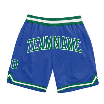 Custom Blue Kelly Green-White Authentic Throwback Basketball Shorts