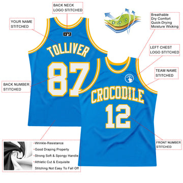 Custom Blue White-Gold Authentic Throwback Basketball Jersey