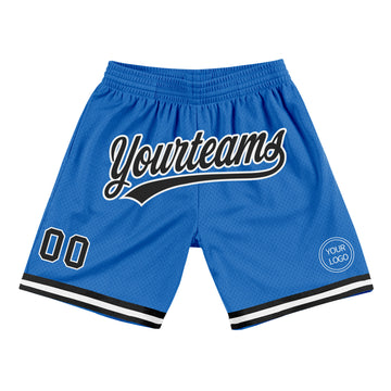 Custom Blue Black-White Authentic Throwback Basketball Shorts