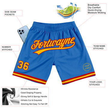 Custom Blue Gold-Red Authentic Throwback Basketball Shorts