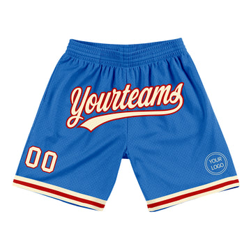 Custom Blue Cream-Red Authentic Throwback Basketball Shorts