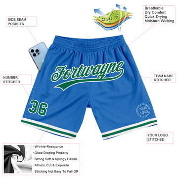 Custom Blue Kelly Green-White Authentic Throwback Basketball Shorts