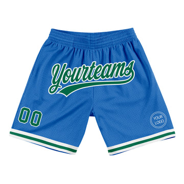 Custom Blue Kelly Green-White Authentic Throwback Basketball Shorts