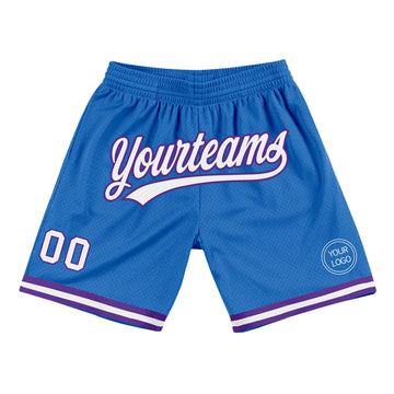 Custom Blue White-Purple Authentic Throwback Basketball Shorts