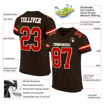 Custom Brown Red-Cream Mesh Authentic Football Jersey