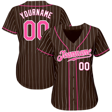 Custom Brown White Pinstripe Pink-White Authentic Baseball Jersey