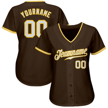 Custom Brown White-Gold Authentic Baseball Jersey