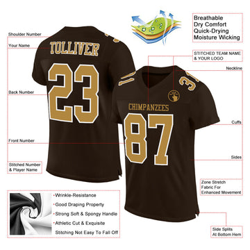 Custom Brown Old Gold-White Mesh Authentic Football Jersey