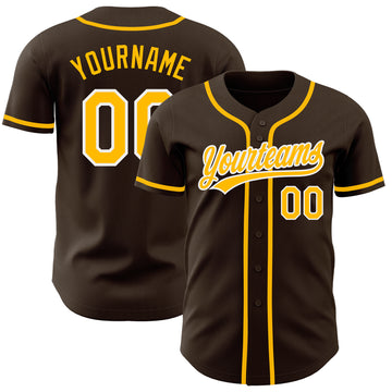 Custom Brown Gold-White Authentic Baseball Jersey