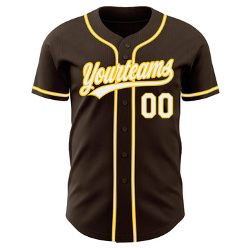 Custom Brown White-Gold Authentic Baseball Jersey