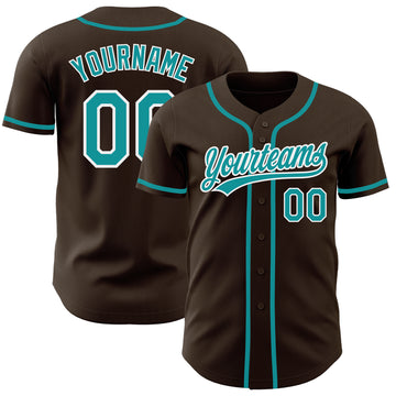 Custom Brown Teal-White Authentic Baseball Jersey