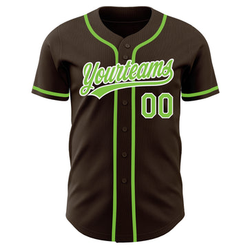 Custom Brown Neon Green-White Authentic Baseball Jersey