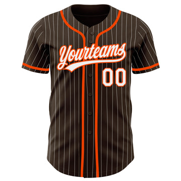 Custom Brown White Pinstripe Orange Authentic Baseball Jersey