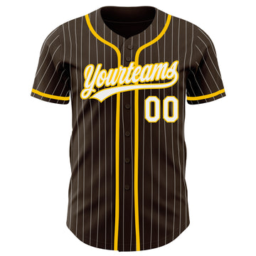 Custom Brown White Pinstripe Yellow Authentic Baseball Jersey