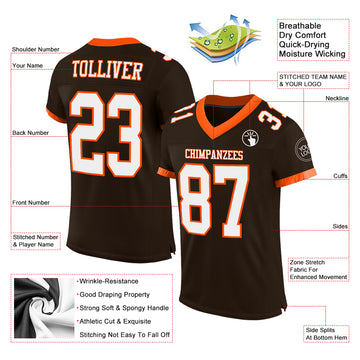 Custom Brown White-Orange Mesh Authentic Football Jersey