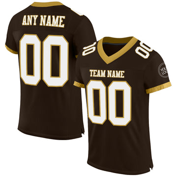 Custom Brown White-Old Gold Mesh Authentic Football Jersey