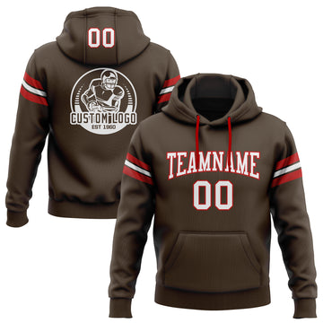 Custom Stitched Brown White-Red Football Pullover Sweatshirt Hoodie