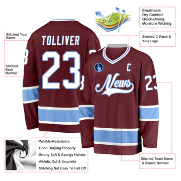 Custom Burgundy White-Light Blue Hockey Jersey