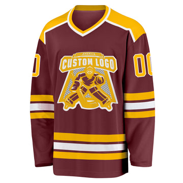 Custom Burgundy Gold-White Hockey Jersey