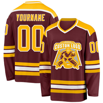 Custom Burgundy Gold-White Hockey Jersey